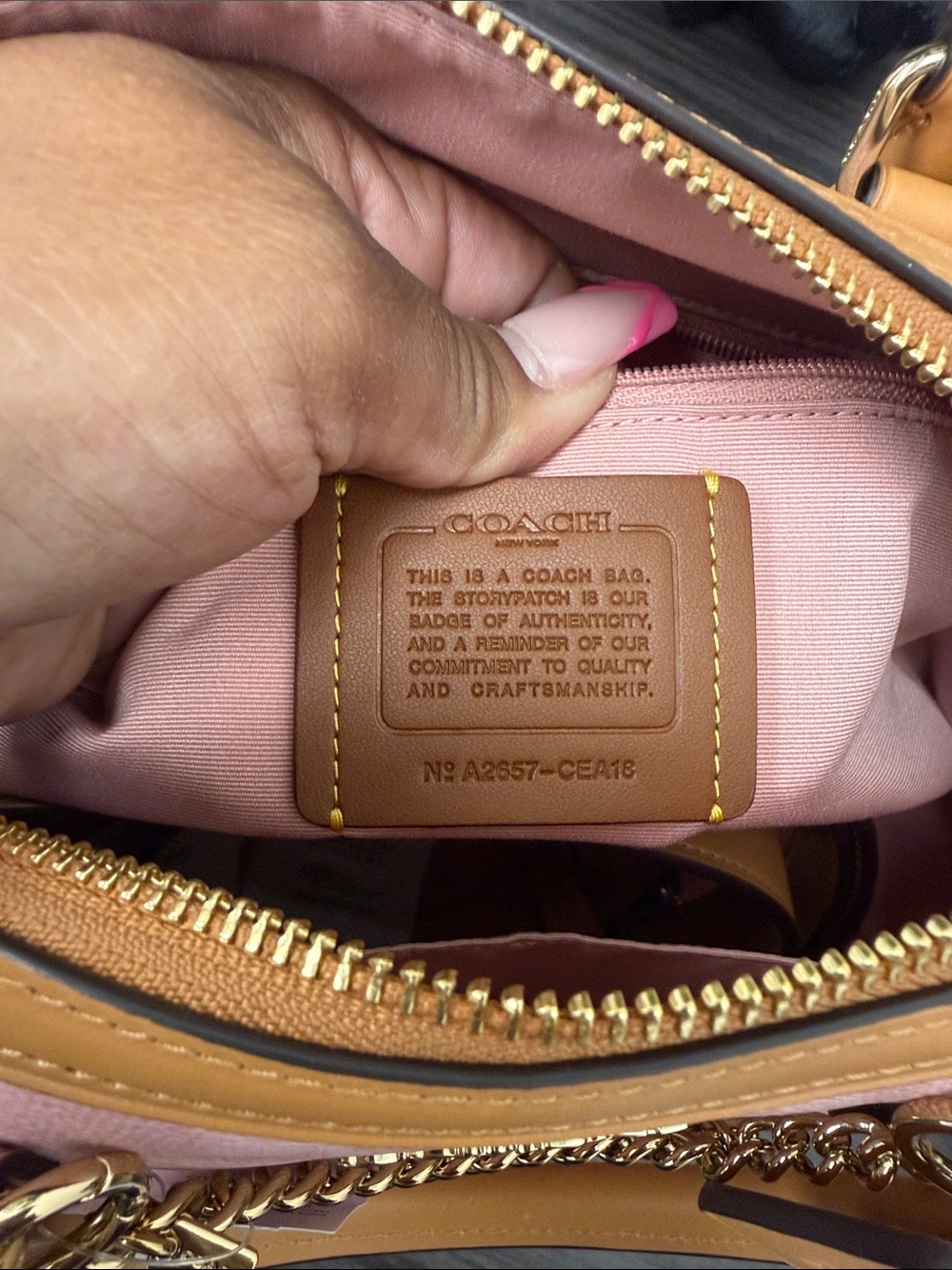Coach Powder Pink Signature Canvas Rowan Satchel with Tan Leather Trim. Medium. - Picture 7 of 9
